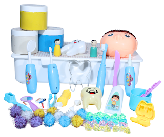 A colorful non-toxic playdough kit with soft dough and simple tools. Designed for quiet, creative indoor play for children during warm days.