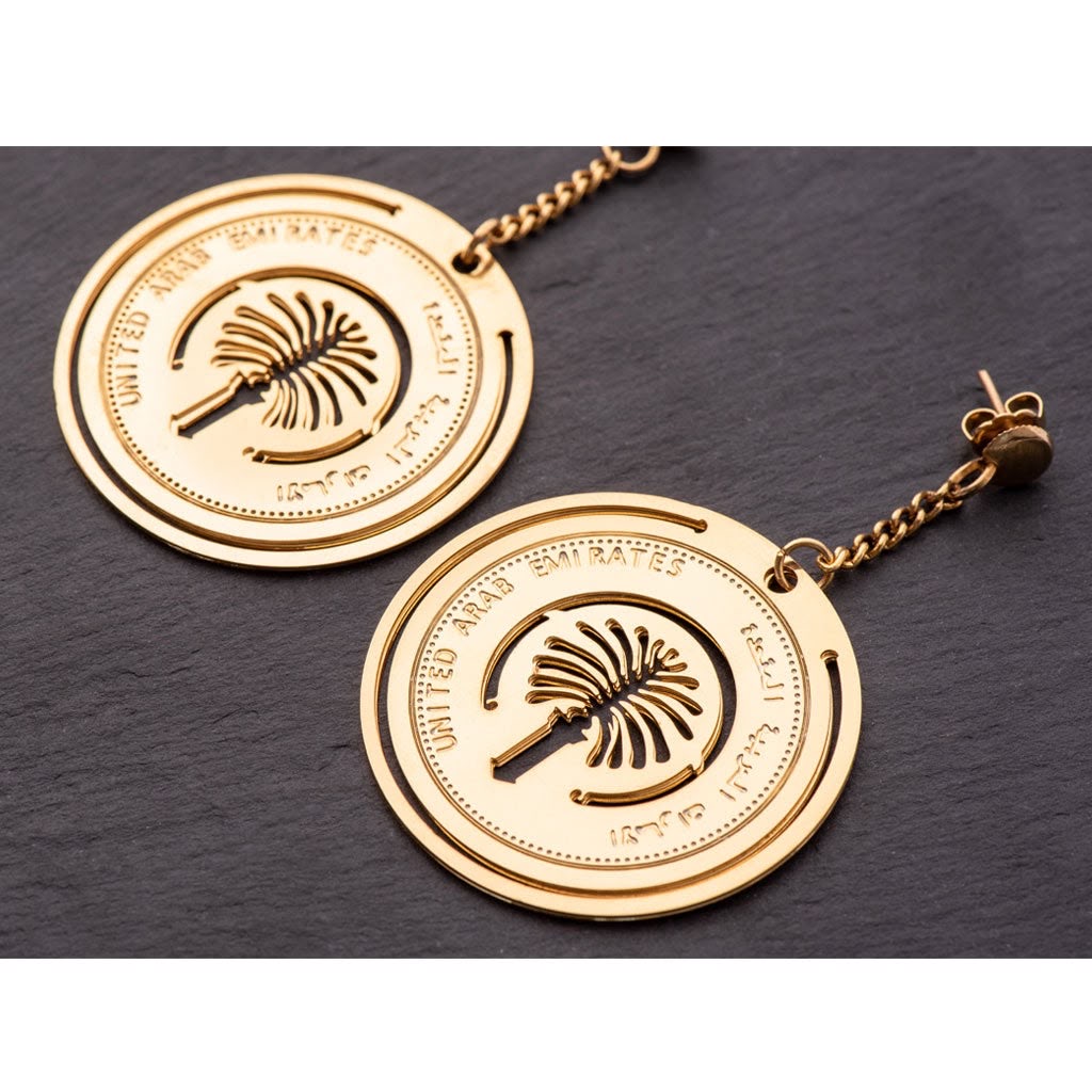 Gold architectural earrings by Jihan C, elegant bridal jewelry gift inspired by Middle Eastern architecture.